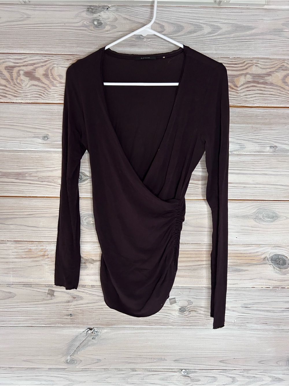 Vintage Elie Tahari Chocolate Brown Cinch Drape Neck Blouse Size XS